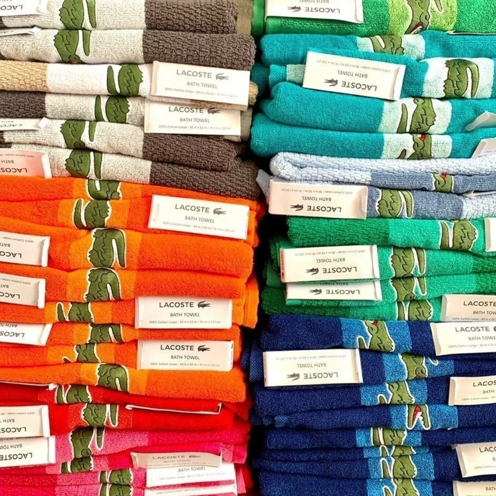 Bundle of 4 Lacoste Large Bath Spa Pool cotton Towel 30”x52” new 2 orange 2 blue